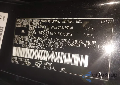 2021 Toyota Highlander Xle from USA, damaged, VIN 5TDGZRBHXMS140037